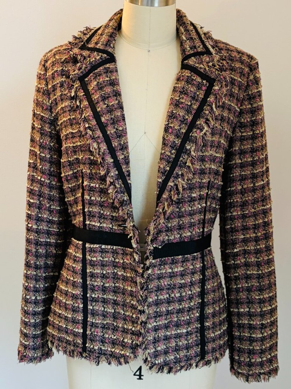 Bisou Bisou Multicolor Tweed Fringe Blazer, Vintage (Y2K) - size 6